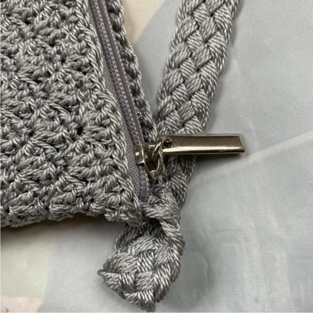 Simply Style women Crossbody Shoulder Purse Gray,Glitter Crochet Knit Hobo bag